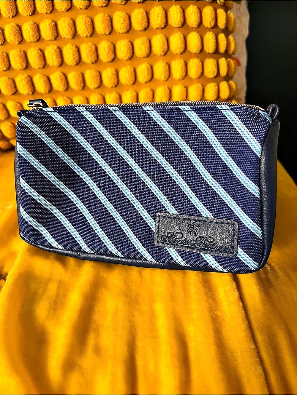 Brooks Brothers Striped Cosmetic Travel Bag in Blue & Black Like New
